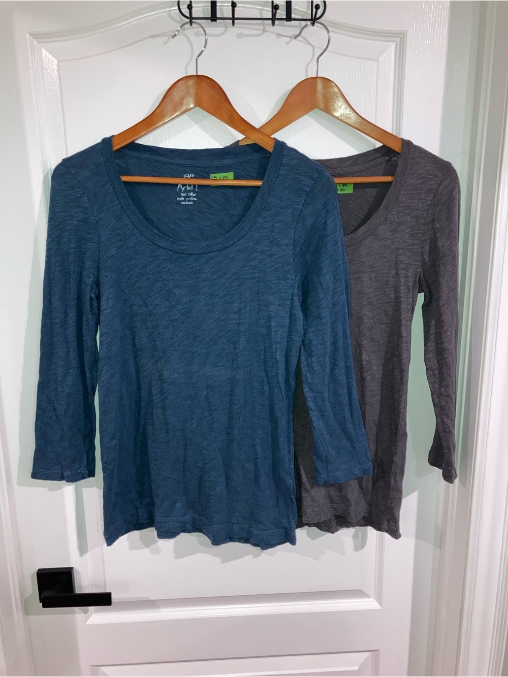 J.Crew Teal & Charcoal Grey 3/4 Sleeve Scoop Neck Shirts (2PC) - size M
